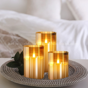 Kanlong 3 pz Set batteria di vetro grigio ambra di natale tremolante funzione senza fiamma decorazione per la casa Led candele di cera barattolo di vetro - Product Image 6