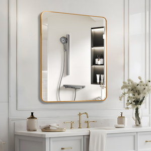Espejo de Baño Rectangular Dorado de 30x36 con Estante Iluminado y Almacenamiento - Product Image 1