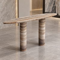 Table console en travertin gris foncé naturel, table d'entrée en pierre massif, table de couloir, table console décorative en pierre de luxe pour hôtel et villa