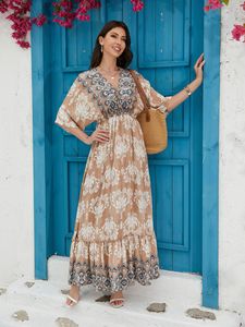 <span class=keywords><strong>ชุด</strong></span>เดรส<span class=keywords><strong>มุสลิม</strong></span>สไตล์ชนเผ่าลำลองสำหรับผู้หญิงชุดเดรสแขนสั้นคอวีสไตล์ฝรั่งเศสและไทยสำหรับวันหยุดพักผ่อน - Product Image 4