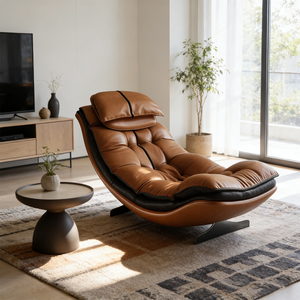Chaise longue ergonomique moderne en cuir brun, fauteuil inclinable incurvé de luxe, canapé-lit rembourré pour salon intérieur - Product Image 1