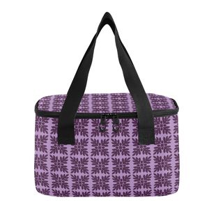 Sac à déjeuner isotherme en nylon avec doublure en film d'aluminium, motif Ulu violet hawaïen, petit format personnalisé, à poignée courte - Product Image 3