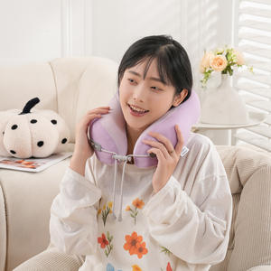 หมอนรองคอรูปตัวยูเมมโมรี่โฟมสีเบจสีชมพูสีเทาสีม่วงหมอนเดินทางแบบพกพาสำหรับงีบหลับในสำนักงานและรองรับได้อย่างสบาย - Product Image 4