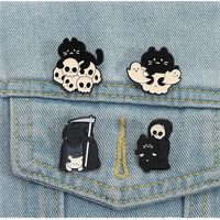 Pins en émail personnalisés, badges et broches de revers sur le thème des chats noirs, de la mort, des crânes, des squelettes, Boo, Halloween, du Nouvel An chinois et des fruits