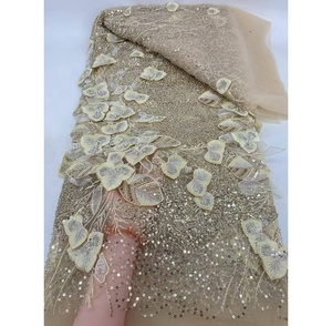 Dentelle africaine de luxe, tissu perlé à la main avec des motifs de feuilles, robes traditionnelles nigérianes, vêtements traditionnels nigérians pour femmes - Product Image 6