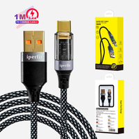 Câble de données écologique à charge rapide Type C 60W avec logo personnalisé, gaine tressée transparente en TPE pour ordinateur et Oppo