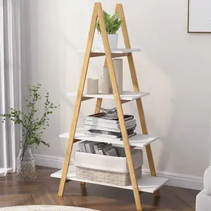 Venta directa de fábrica Piso de pie Balcón interior Estante de libros Escalera de 4 niveles Estantería Soportes de plantas Esquina Colgante de pared