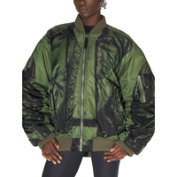 Veste bomber pilote unisexe, taille plus, noire et verte, rembourrée, imprimé illusion, bord côte côtelé, poche zippée, ourlet droit, fermeture éclair sur le devant