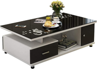 2024 Offre Spéciale Table à thé salon meubles verre Table basse moderne Table centrale en verre noir trempé avec rangement 30-45 jours