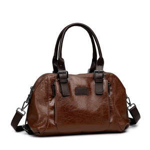 Large Top Handle Handbag Vegan <strong>PU</strong> Leather <strong>Round</strong> Clutch Purse Shoulder <strong>Bag</strong> with Crossbody Strap - Product Image 1