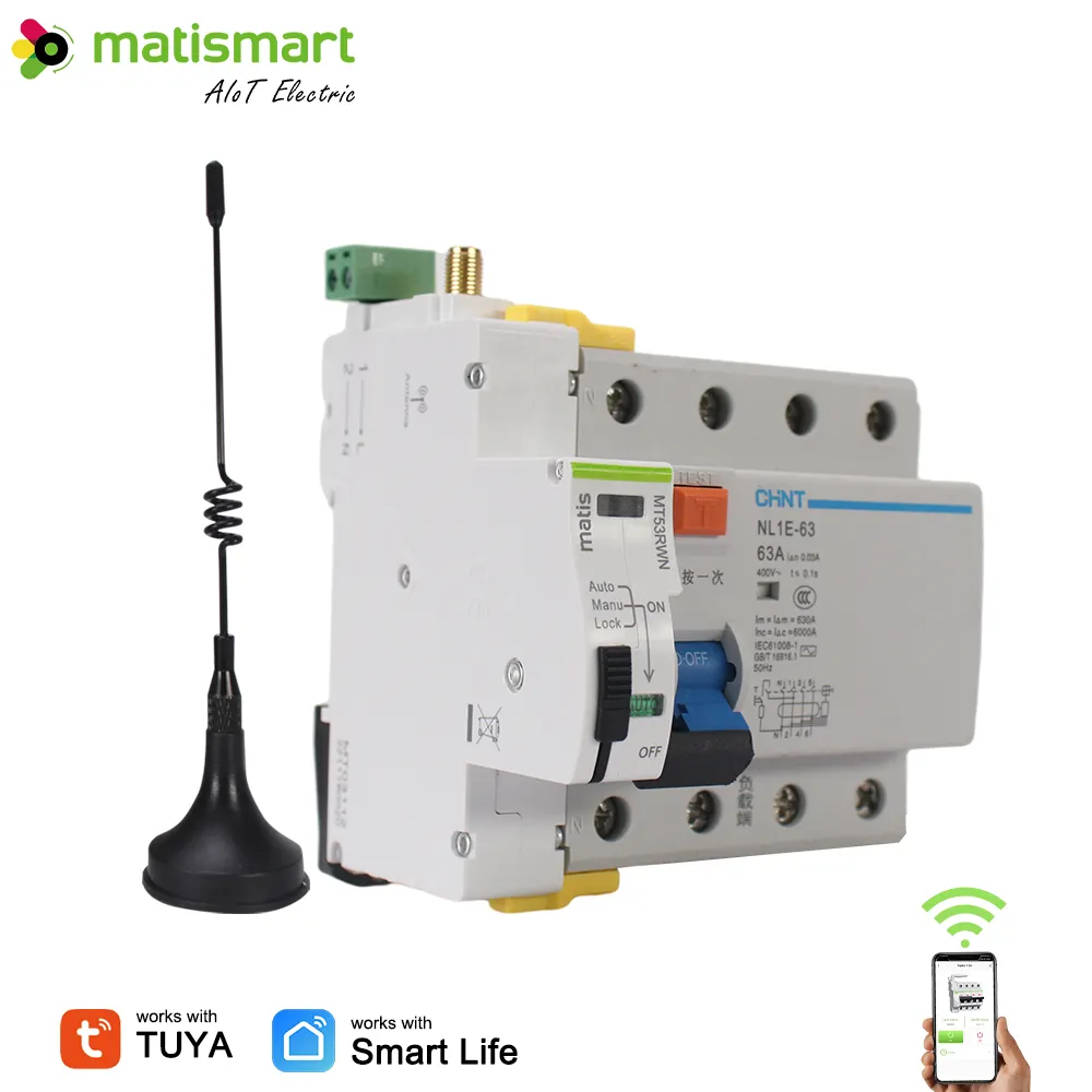 Remote control circuit breaker wholesale price 4p tuya smart wifi mcb switch tuya smart wifi mcb