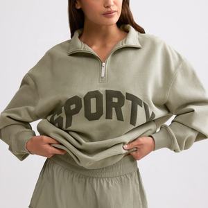 Custom Logo Brand <strong>Boyfriend</strong> Crew Neck Oversize 1/4 Zip <strong>Jumper</strong> Fleece Quarter Zip Sweatshirt Women - Product Image 1