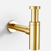 Siphon en T moderne en laiton doré de 1 1/4 pouce, finition brossée polie avec électrodéposition, pour évacuation de lavabo d'hôtel, salle de bain au sol