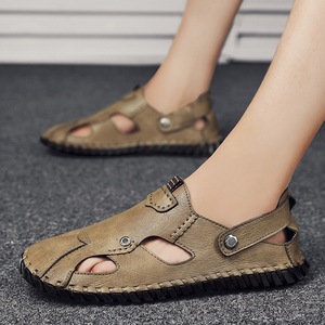 Hand Sewn Hollow Leather <b>Sandals</b> For Men Flexible <b>Closed</b> <b>Toe</b> Casual <b>Sandals</b> Lightweight Daily Shoes Suitable For Summer Urban - Product Image 1