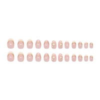 24 faux ongles en acrylique à presser, style amande, 3D, French, semi-artisanaux, motif floral nude, fabriqués à la machine, vente en gros pour les doigts
