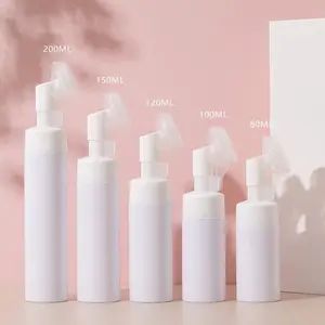 100ML Transparent Plastic Facial Washing Foam Soap Pump Bottle With Silicone Brush Cap For Mousse Bottle