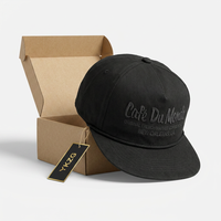 2-uurs sample custom logo gewassen bruine 5-panel touwhoed met 3D puff borduurwerk, premium kwaliteit, retro fashion, tropisch blad