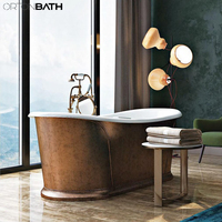 Ortonbaig-piédestal de couleur café trempage autoportant en fonte émaillée blanche baignoire de salle de bain à la main sans mélangeur de robinet
