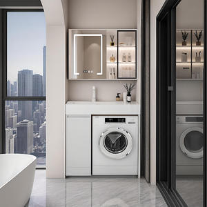 Mueble de lavandería integrado Chen Le con lavabo empotrado y espejo inteligente, de pie, color blanco - Product Image 4