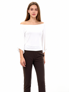 เสื้อยืดแฟชั่นผู้หญิง แขนกระดิ่ง คอโอ ผ้าถักเรยอน/สแปนเด็กซ์ ทรงเข้ารูป แขนสองชั้น ยืดหยุ่น นุ่ม สวมใส่สบาย คุณภาพสูง ดีไซน์เก๋ไก๋ สำหรับฤดูร้อน - Product Image 6