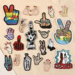 Custom Fabric Hand Design Embroidered Patch Badges Iron On Finger Embroidery Patches Clothing Woven Patch