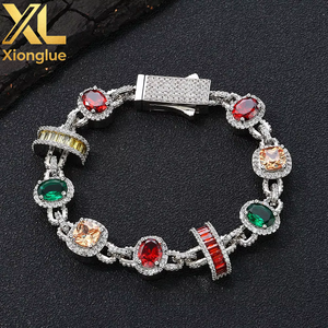 Chaîne à maillons unisexe tendance hip-hop élégante et brillante en laiton coloré avec zircon émeraude 15 mm, sertie de griffes - Product Image 2