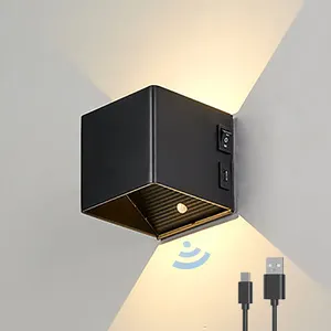 Luminária de parede com sensor de movimento, luminária de parede recarregável de alumínio para cima e para baixo, sem fio, recarregável