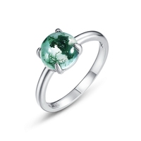 Bague en agate simple et naturelle MUSHAN Jewelry Factory, S925 avec griffes en argent et mousse verte, luxe léger européen et américain