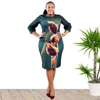 Robes pour femmes africaines grandes tailles, col rond, manches trois quarts, imprimé floral, nouvelle mode, robe crayon midi pour femme