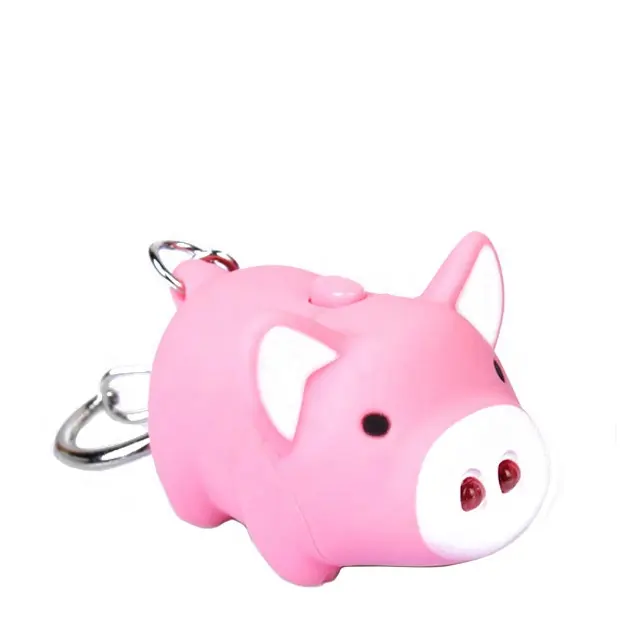 귀여운 만화 돼지 소리 라이트 키 체인 미니 돼지 모양 LED 키 체인