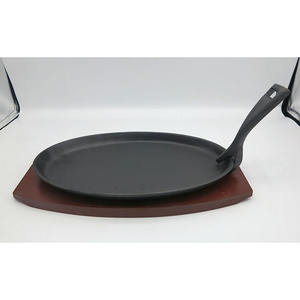 Unique <strong>Grilled</strong> Cast Iron Frying <strong>Pan</strong> Skillet Sizzling Plate Fish Shaped Plates With Wooden Base - Product Image 5