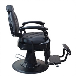 Sillón de Barbería Reclinable Vintage de Lujo Personalizado, Negro y Dorado, Sillón de Salón Resistente para Hombres - Product Image 1
