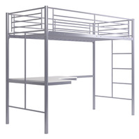 Lit superposé moderne en métal avec bureau, gris argenté, pour dortoir et école, utilisation en appartement et hôtel, sans sommier, Uetco