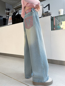 <span class=keywords><strong>Jeans</strong></span> Primaverili e Autunnali per Ragazze, Pantaloni a Gamba Larga con Vita Elastica in Morbido Cotone, Stile Coreano Trendy e Vestibilità Comoda - Product Image 3