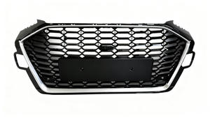 Pièces automobiles Grille de voiture de style RS4 Argent nid d'abeille Noir brillant Maille Grille avant pour Audi A4 S4 2017 2018 2019 - Product Image 2
