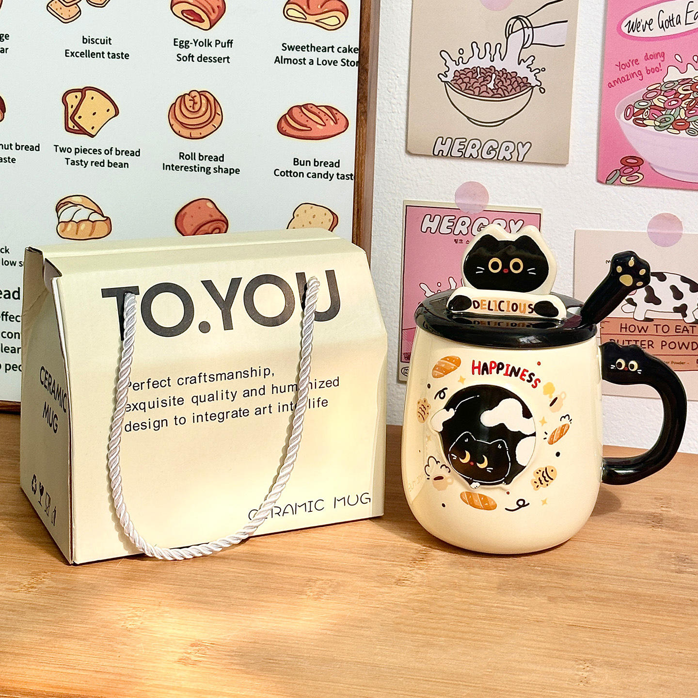 [กล่องของขวัญ] แก้วตั้งรูปแมวดำ - สำหรับอบ