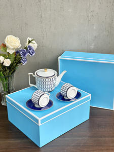 Service à thé en porcelaine bleue de style nordique minimaliste de haute qualité, motif circulaire, comprenant soucoupe et tasse à café - Céramique royale pour - Product Image 5
