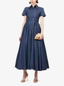 Vestido Camisero Vaquero de Manga Corta con Cinturón y Corte Festoneado, Elegante y de Lujo, Estilo Vintage de Verano, Personalizado por LEDUO para Mujer - Product Image 2