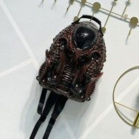 Sac à dos unisexe grande capacité pour ordinateur portable, tendance mode euro-américaine, avec fermeture éclair tête de mort personnalisée, en PU et polyester imperméable