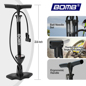 Pompe à air BOMB 160 PSI pour vélo, avec manomètre, en alliage d'aluminium, pour pneus de vélo de route et aiguille à ballon, vente en gros - Product Image 1