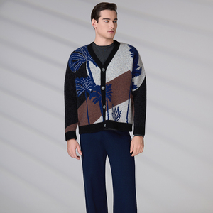 Suéter de Lana Personalizado con Logotipo, Chaqueta de Punto de Manga Larga para Invierno, Cárdigan de Jacquard con Peluche, Suéter de Mohair con Cuello en V para Hombre - Product Image 4