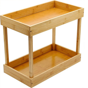 Bamboo two-tier towel <b>rack</b>, bathroom condiment storage <b>rack</b>, tabletop <b>kitchen</b> shelf, wholesale from manufacturer. - Product Image 4