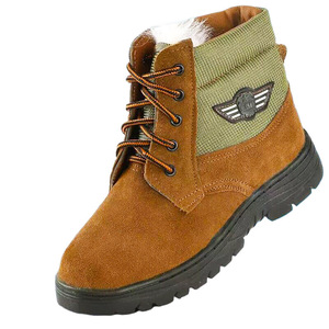 Men's Winter <b>Work</b> <b>Boots</b> Cowhide Fleece Lined Steel Toe <b>Warm</b> Outdoor Safety Shoes Low Heel - Product Image 2