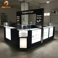Luxuriöse Glas-Optik-Kiosk-Vitrine mit LED-Beleuchtung, Brillen-Ausstellungsvitrine für Sonnenbrillen-Markengeschäfte und Einkaufszentren