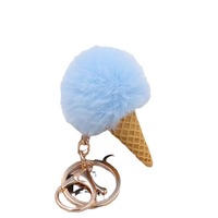 Nouveau 5cm Rex lapin boule de fourrure cône de glace porte-clés pendentif sac en gros