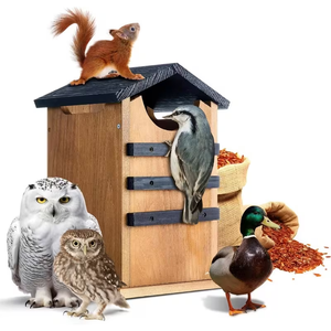 Grote, stevige cederhouten vogelhuis & eekhoornverblijf met eendennestkast, handgesneden houten vogelhuisjes - Product Image 1
