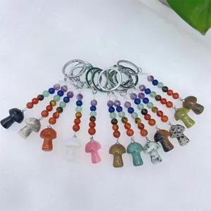 Kristallen Genezende Edelsteen Accessoires Natur Kleurrijke 7 Chakra Gemengde Kwarts Kristal Paddestoelen Sleutelhangers Voor Cadeau