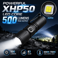 Senter Mini 500LM XHP50 LED 16340 Bertenaga Baterai 43G Senter Saku Ringan 4 Mode Lampu EDC Dapat Diperbesar untuk Mendaki Luar Ruangan
