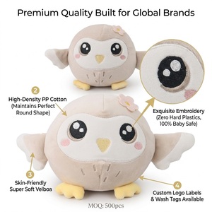 Peluche <span class=keywords><strong>Hibou</strong></span> Rond en Coton Lavé, Coussin Doux pour Enfants, Personnalisable OEM ODM, Vente en Gros - Product Image 1