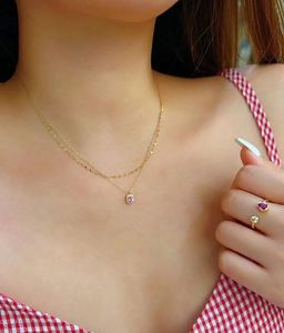 สร้อยคอทองคำ 18K สีเหลืองสองชั้น สไตล์วินเทจทันสมัยจาก Xinfly ประดับด้วยเพชรและไพลินสีชมพู เหมาะสำหรับเป็นสร้อยหมั้น - Product Image 5